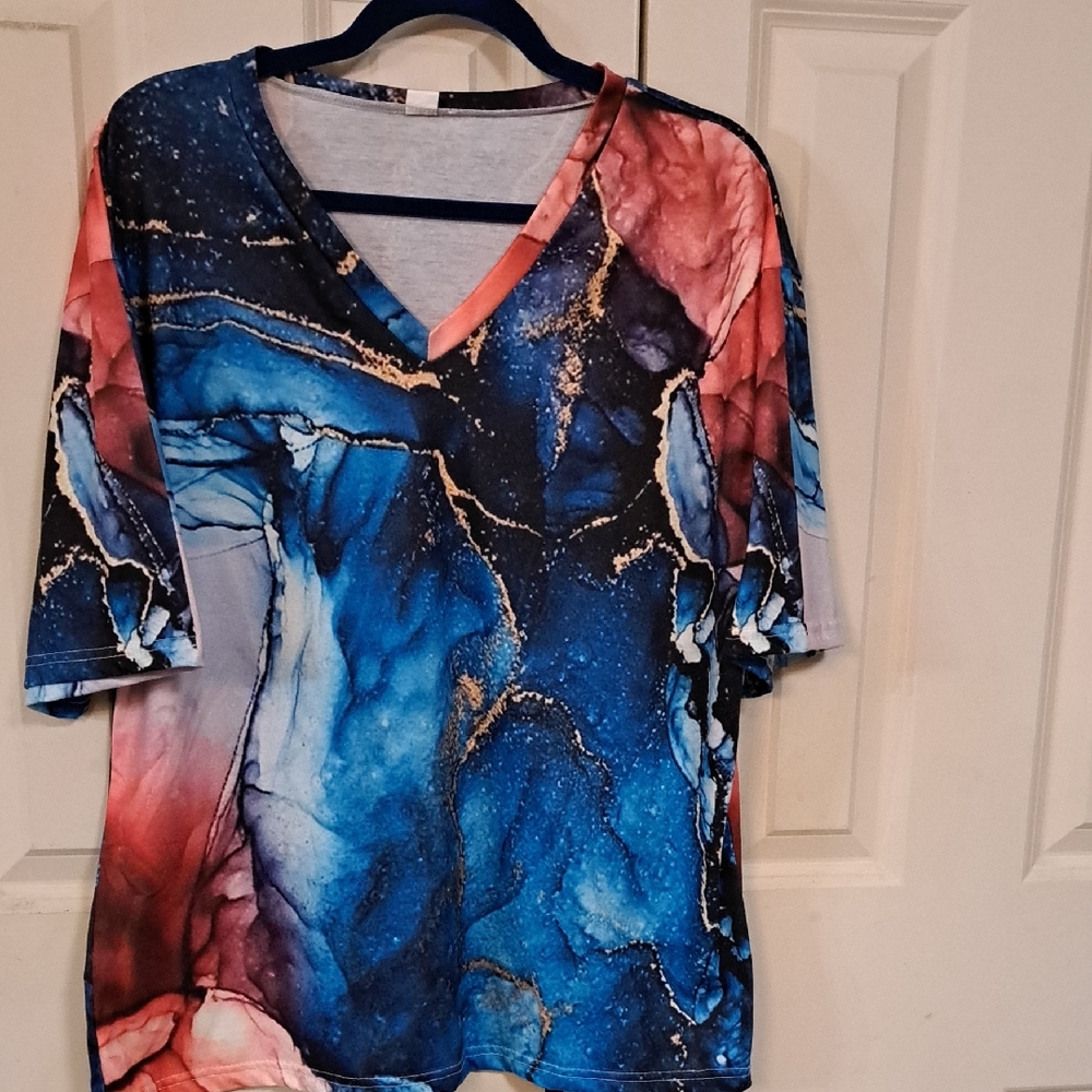 Abstract Blue and Pink Women's Top